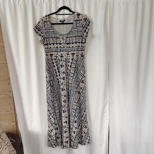 Chaps Navy and Beige Patterned Maxi Dress